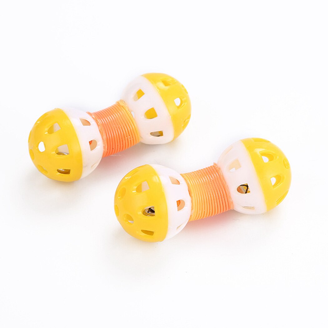 1pc Funny Cat Toy Creative Spring Bell Dumbbell Shape Cat Teaser Toy Cat Interactive Toy Random Color Only 1pc-ebowsos