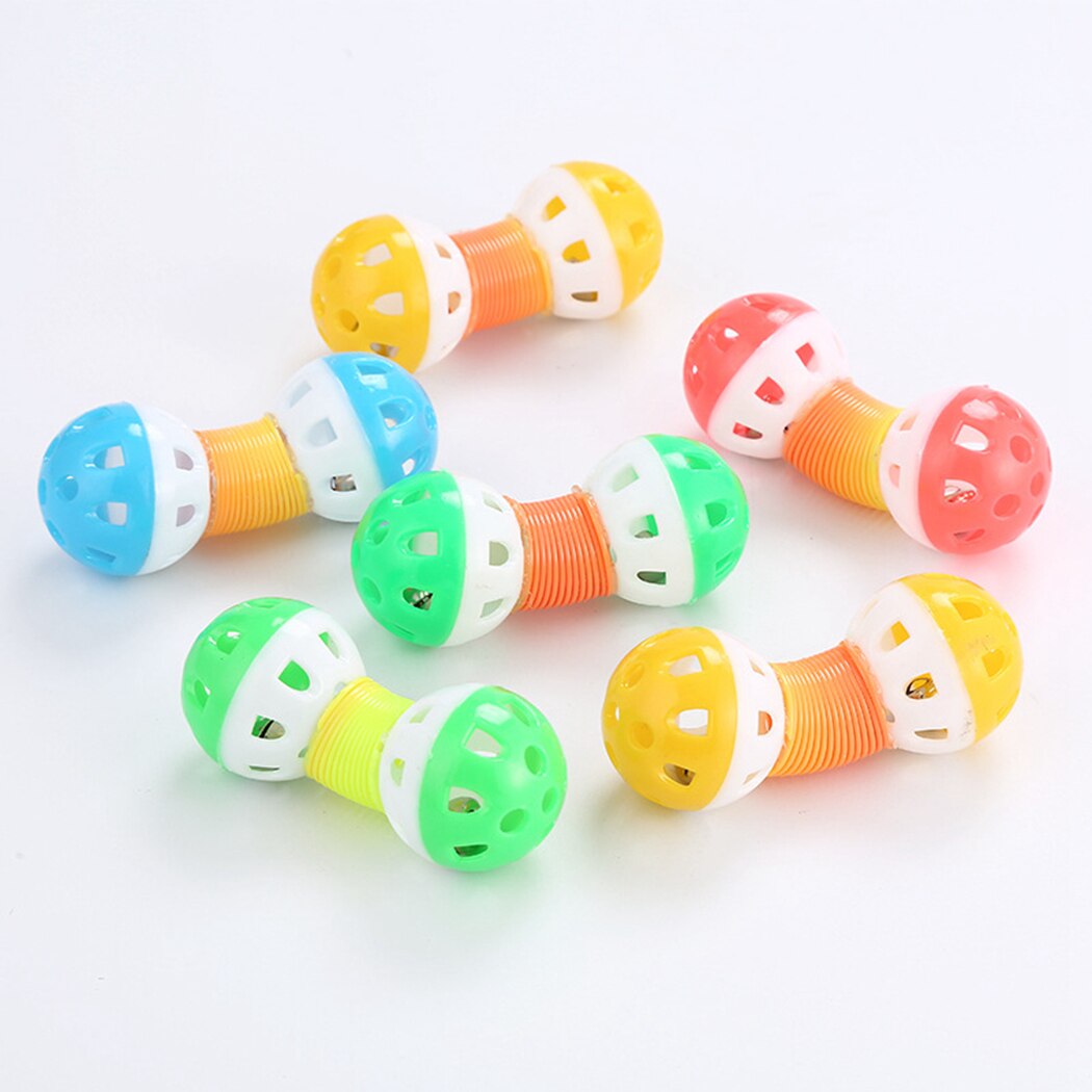 1pc Funny Cat Toy Creative Spring Bell Dumbbell Shape Cat Teaser Toy Cat Interactive Toy Random Color Only 1pc-ebowsos