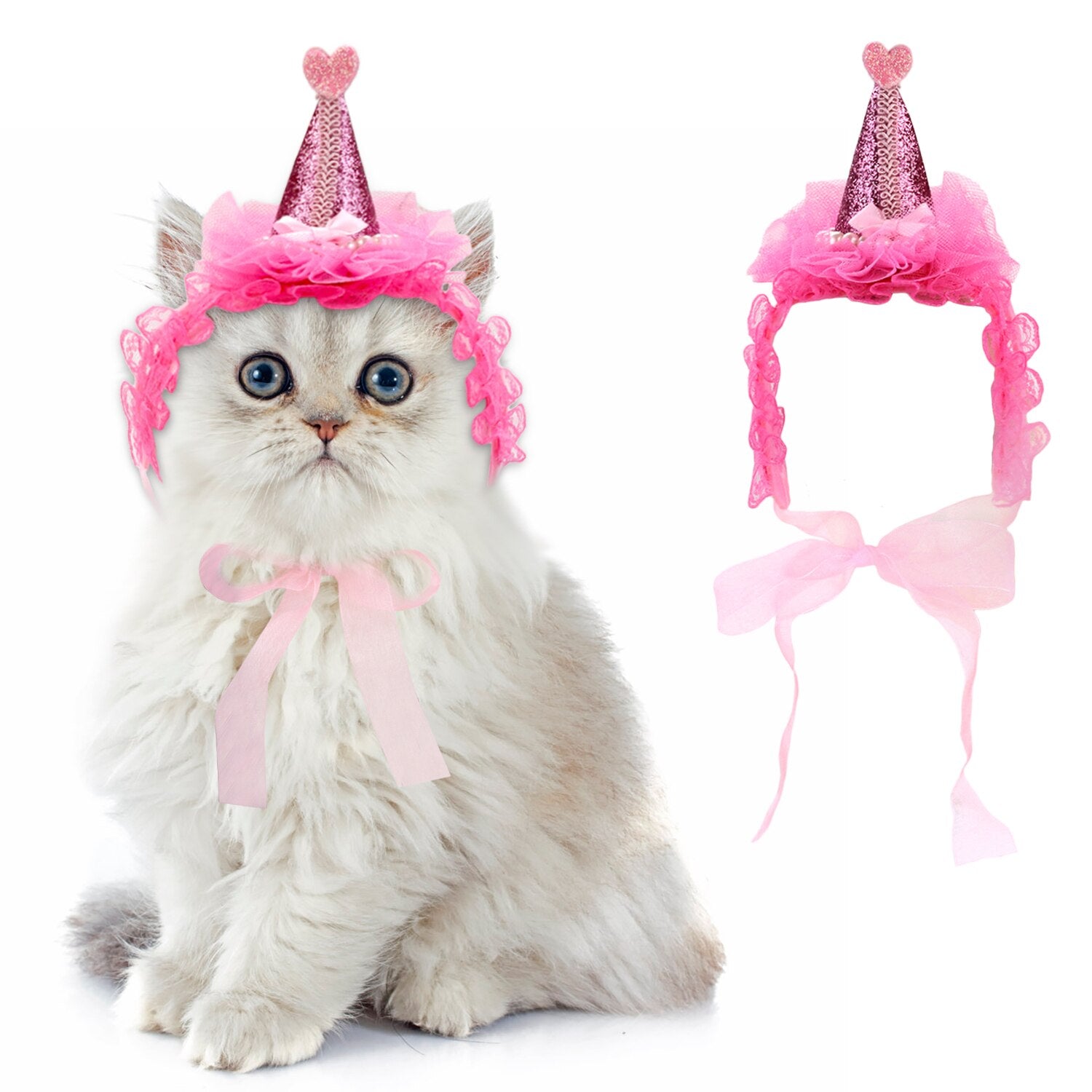 1pc Pet Hat Creative Lovely Lace Heart Pet Headband Pet Costume Hat For Cats Puppies Party Dress Up Pet Supplies 3 Styles-ebowsos