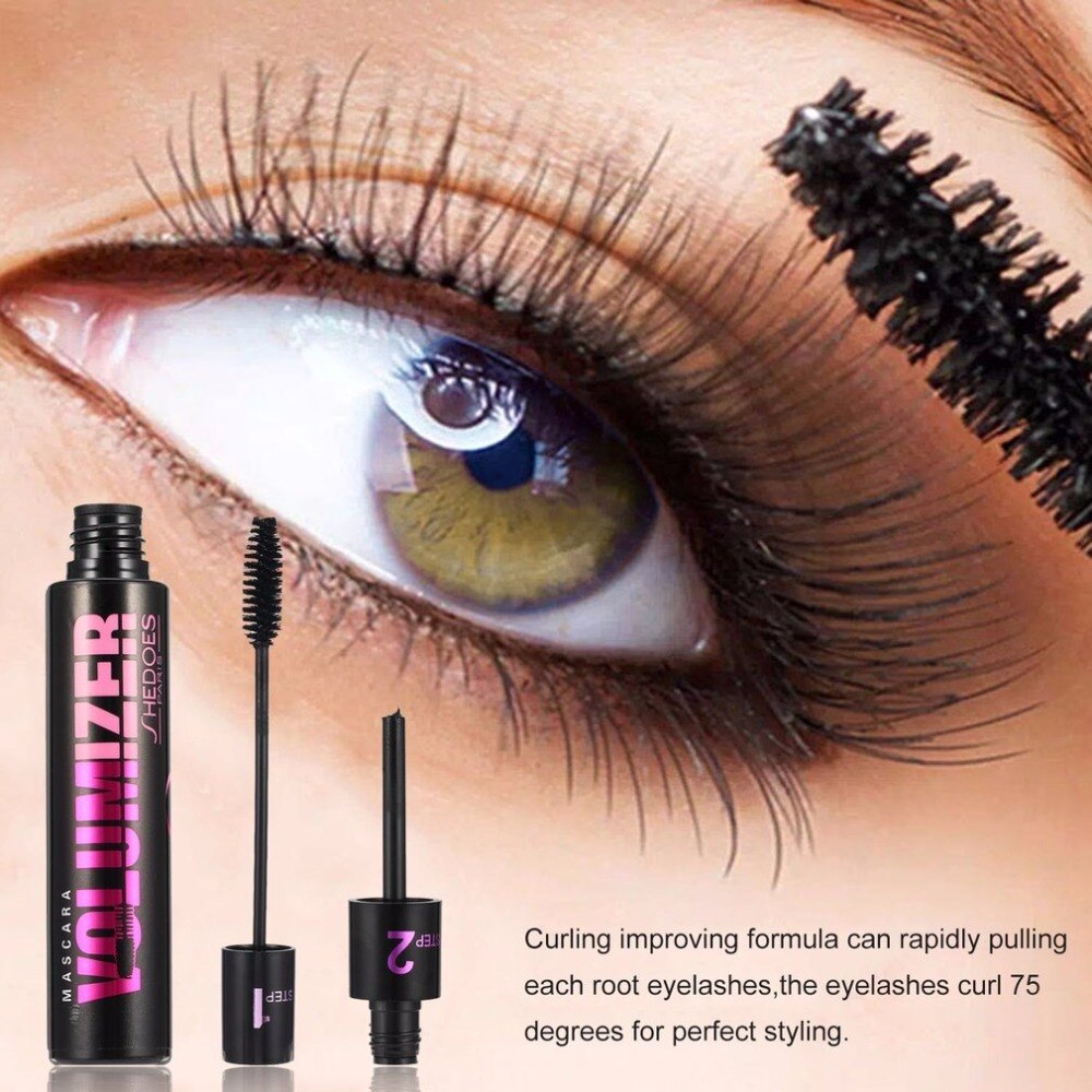 1pc Waterproof 3d Fiber Lashes Eyelashes Mascara Double Effect of Dual-use Maquiagem Makeup Long Thick Curly Eyelashes - ebowsos