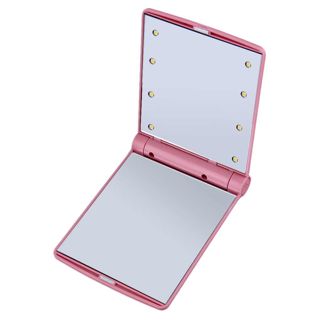 1pc Women Foldable Makeup Mirrors Lady Cosmetic Hand Folding Portable Compact Pocket Mirror 8 LED Lights Lamps Drop Shipping - ebowsos