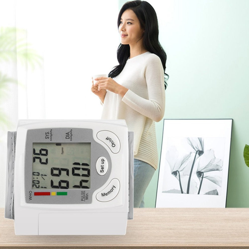 1pcs Automatic Digital LCD Display Wrist Blood Pressure Monitor Toiletry Kits Meter Measure White Convenient Carry - ebowsos