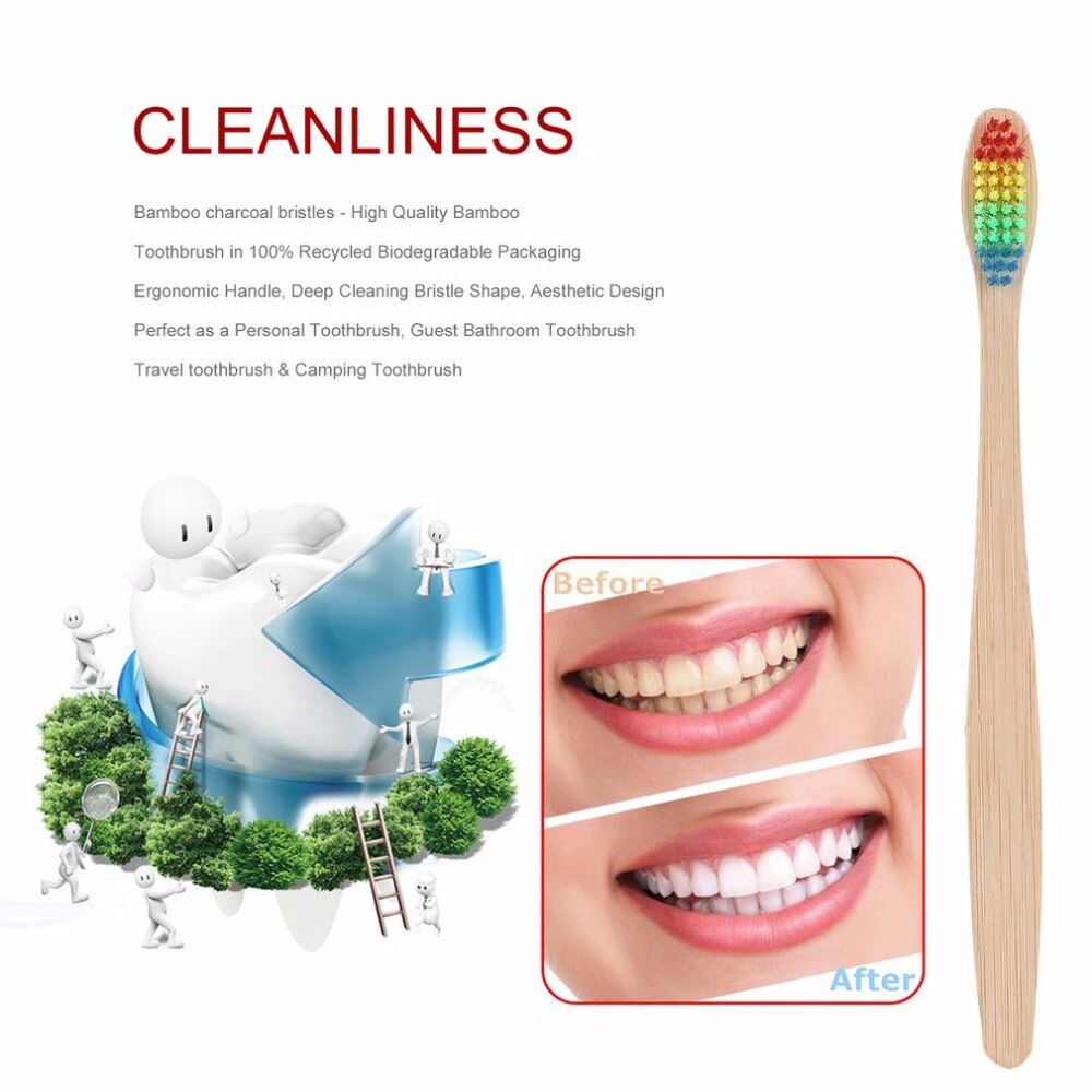 1pcs Colorful Hair Bamboo Handle Toothbrush Environment Wooden Rainbow Bamboo Toothbrush Oral Care Soft Bristle Teeth whiteninng - ebowsos