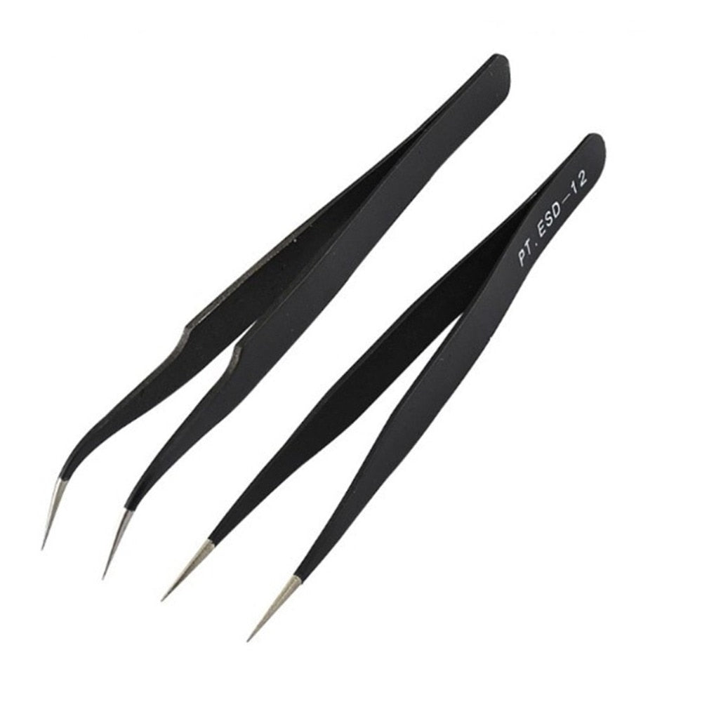 1pcs Nail Tools Anti-static Small Tweezers Eyebrow Blackhead Remover Stainless Steel Tip Tweezers Tools for Mobile Phone Repair - ebowsos