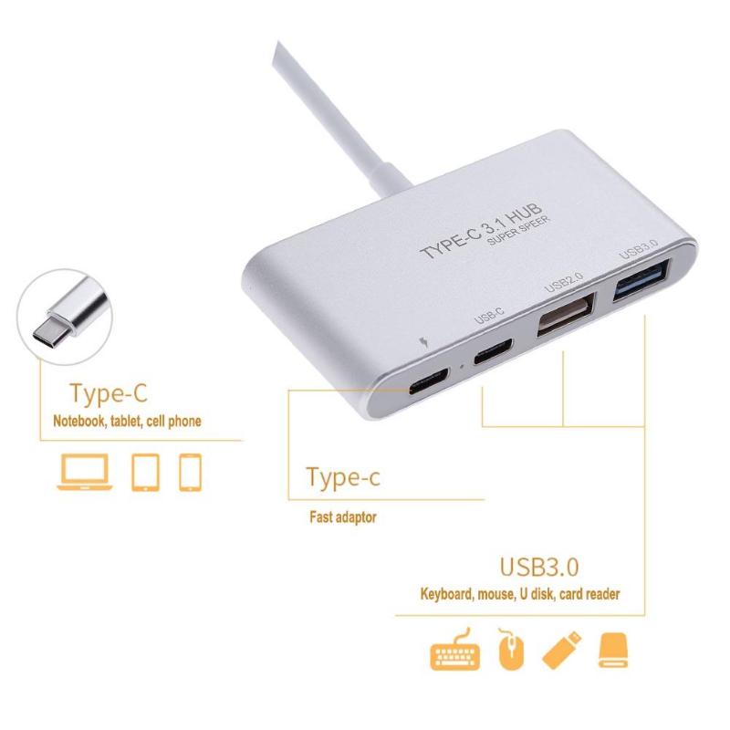 1pcs USB3.1 Type-C HUB USB-C To USB3.0 USB2.0 Type-C PD Charger Adapter Splitter For Macbook Keyboard Mouse PC - ebowsos