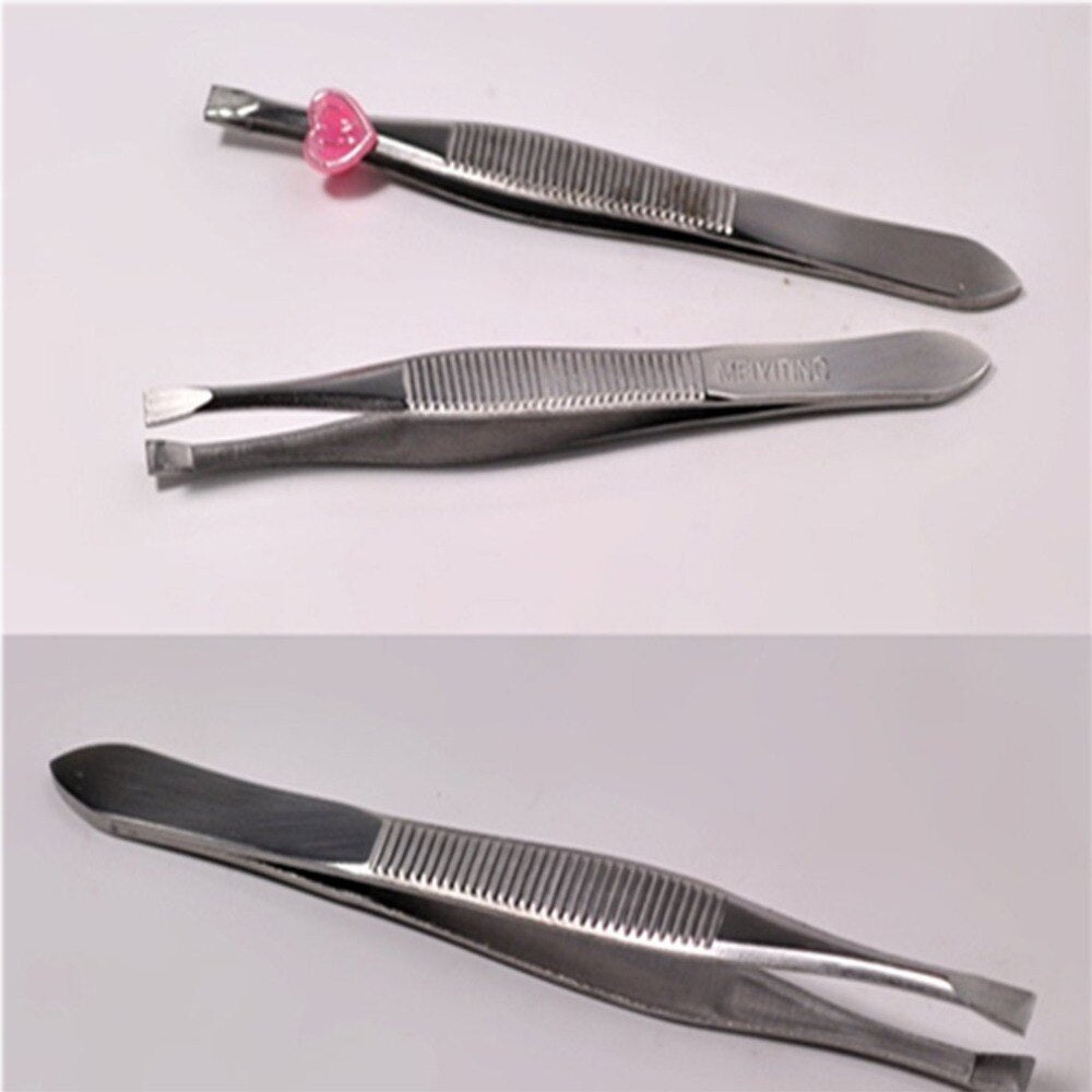 1pcs random color Stainless Steel Eyebrow Folder Pull White Hair Clip Female Beauty Pliers Oblique Mouth Eyebrow Tweezers - ebowsos