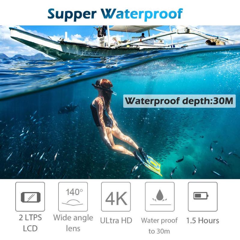 2.0 inch WiFi 1080P 4K Ultra HD Action Camera 30m Waterproof 140 Degree Lens Sport DVR DV Camcorder Video Camera Hot Sell - ebowsos