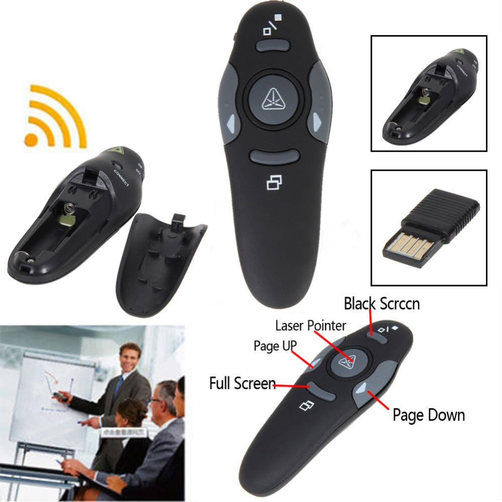 2.4GHz Ultra-Slim Wireless Receiver USB Wireless Presenter With Red Laser Pointers Pen RF Remote Control PPT Presentation Mouse - ebowsos