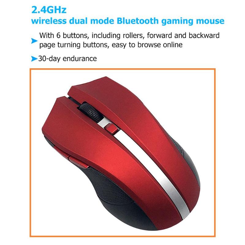 2.4GHz Wireless Dual Mode Bluetooth 4.0+3.0 Gaming Mouse 2400DPI 6 Keys Optical Mice for PC Laptop Desktop Drop SHipping Mouse - ebowsos