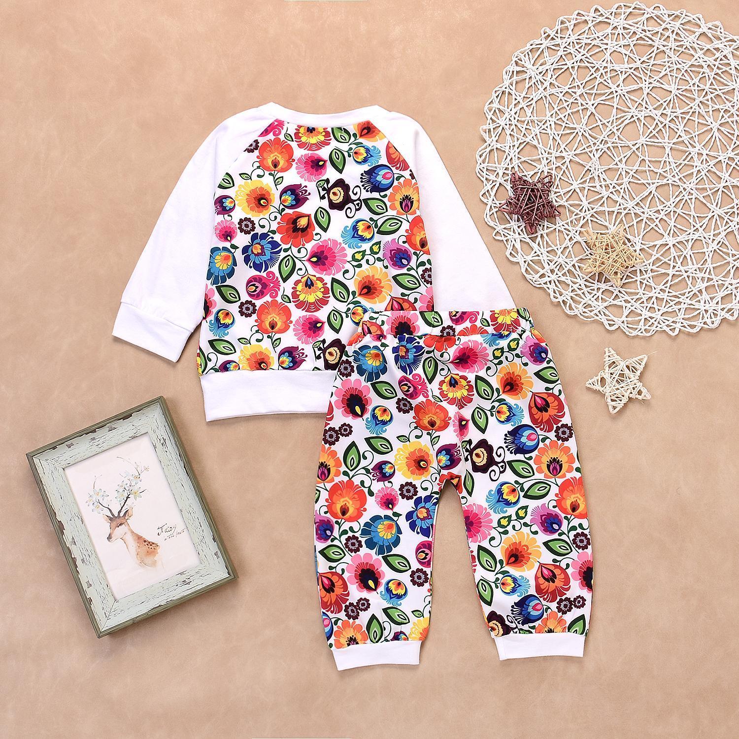 2 Pcs Baby Coloth sets Korean Style Baby Girl flower Tops and Pants Set Floral Pattern Toddler Gift Shirt + Pants Dropshipping-ebowsos
