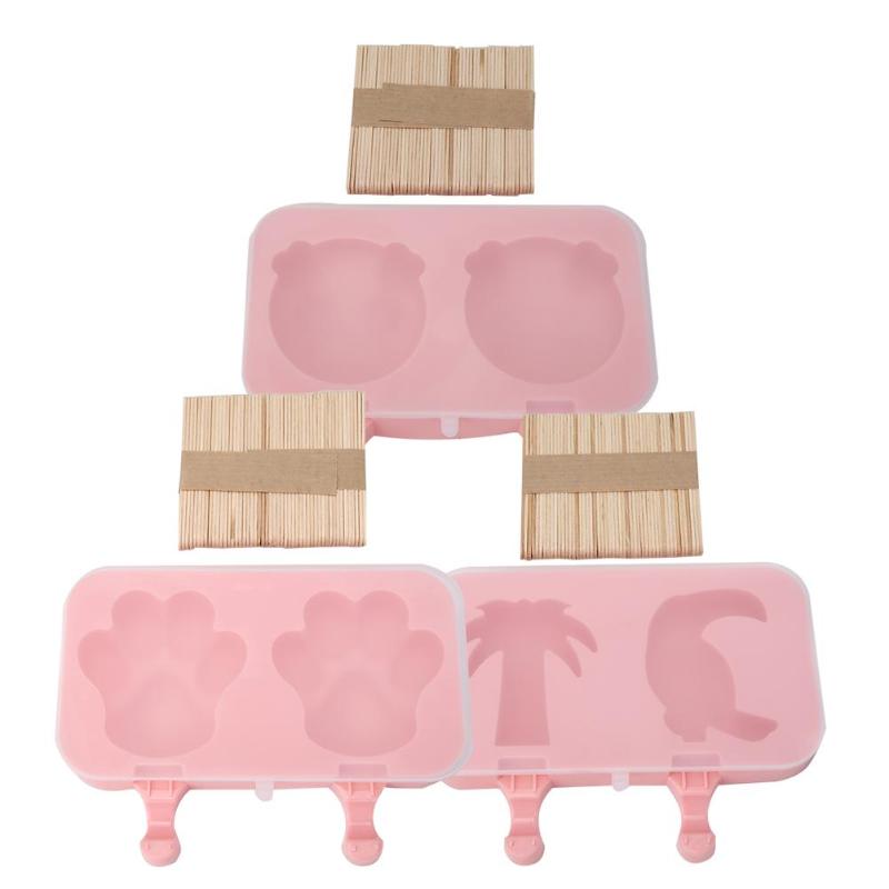 2 Shapes Handmade Pink Mold Set Non-stick Silicone Ice Cream Mold Baking Tools Household Kitchen Ice Cream Accessories - ebowsos