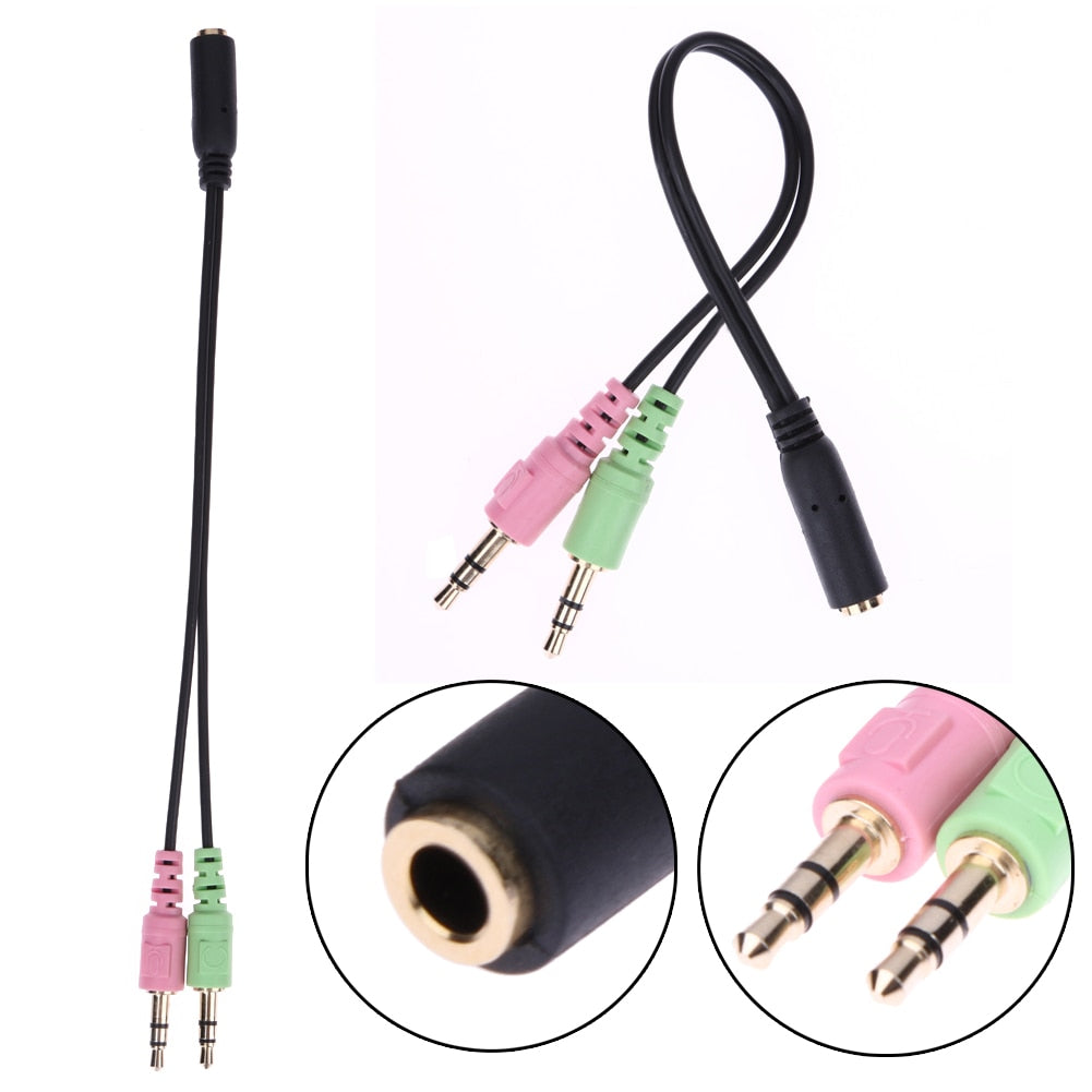 2 in 1 3.5mm Audio Cable Adapter Mic Y Splitter Cable Headphone Adapter Female To 2 Male Earphone Microphone Combo Audio Cable - ebowsos
