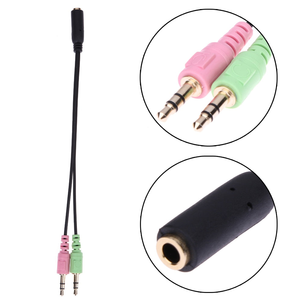 2 in 1 3.5mm Audio Cable Adapter Mic Y Splitter Cable Headphone Adapter Female To 2 Male Earphone Microphone Combo Audio Cable - ebowsos