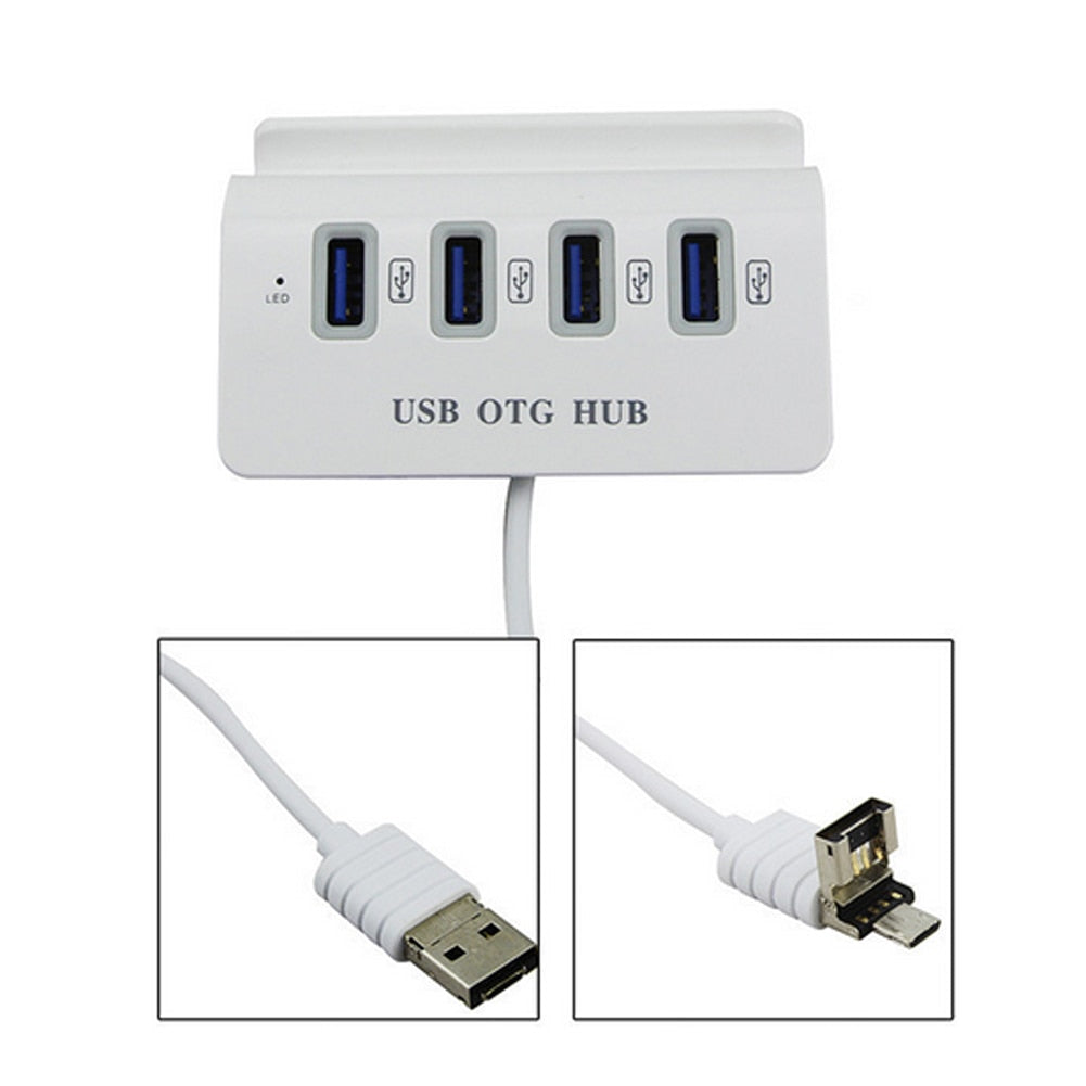 2 in 1 Super Speed Aluminum USB3.0 4 port OTG HUB + Dock Splitter Adapter for Smart Phone and Computer - ebowsos