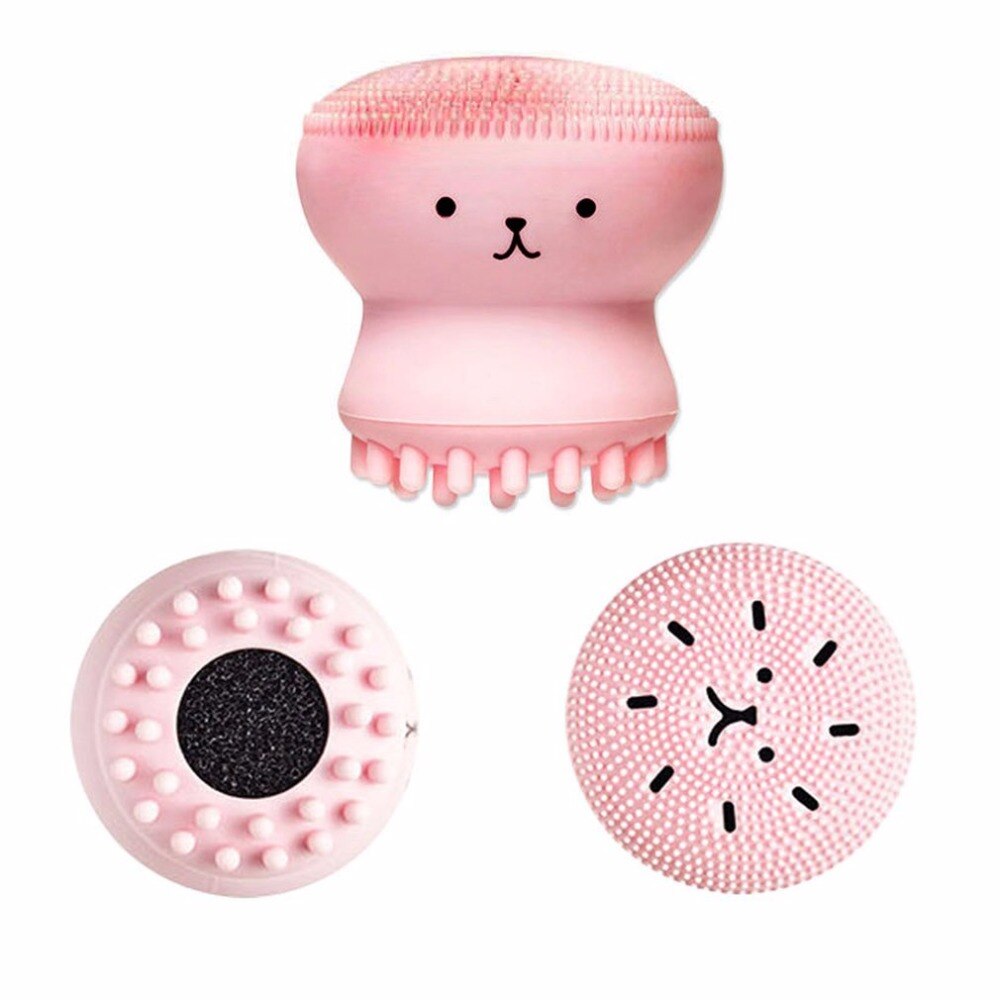 2 pcs Lovely Cute Animal Small Octopus Shape Silicone Facial Cleaning Brush Deep Pore Cleaning Exfoliator Face Washing Brush - ebowsos