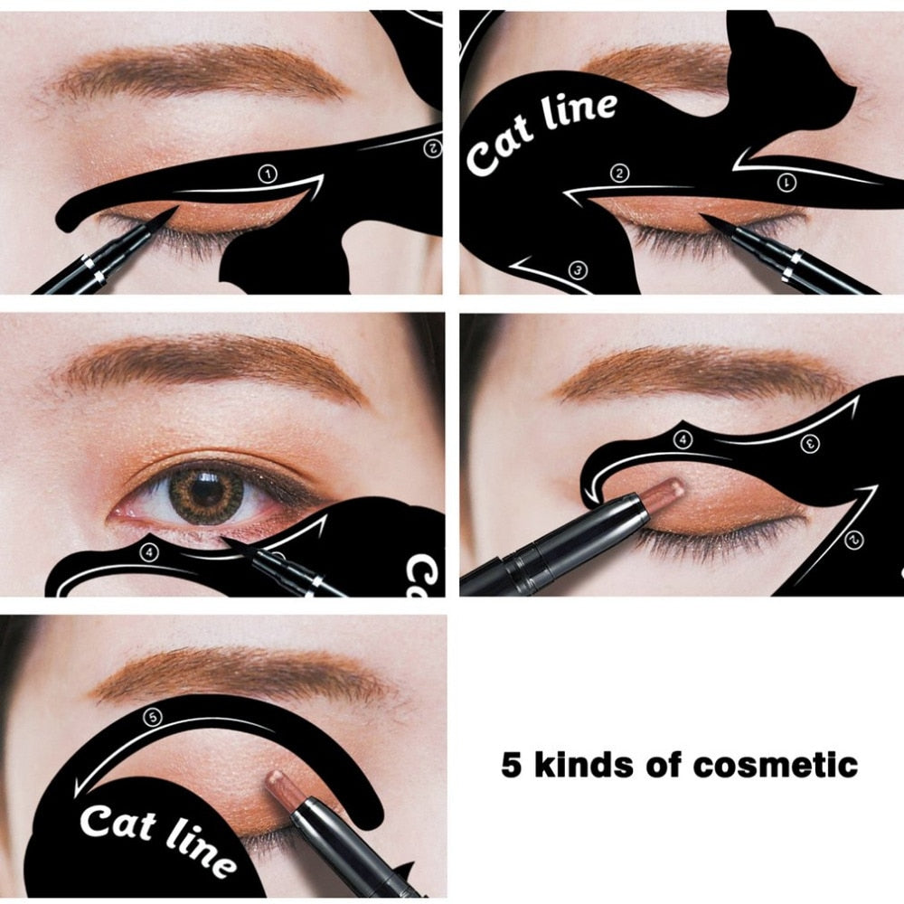 2 pcs/set Fashionable Women Cat Line Eye Makeup Eyeliner Unique Stencils Templates Makeup Tools Kits For Eyes Eyeliner Tools - ebowsos