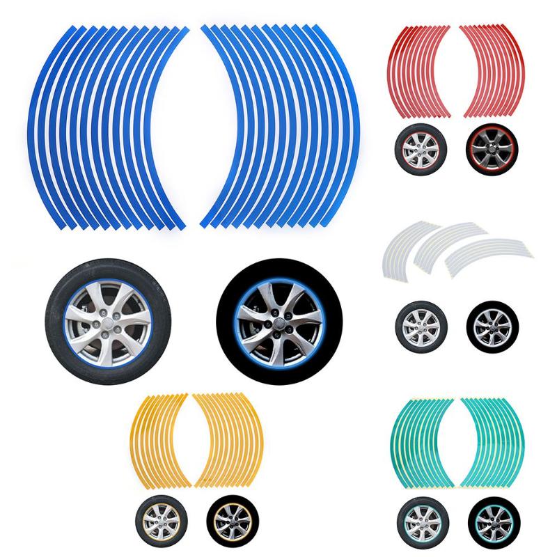 20 Strips Reflective Motorcycle Car Rim Stripe Wheel Decal Tape Stickers - ebowsos