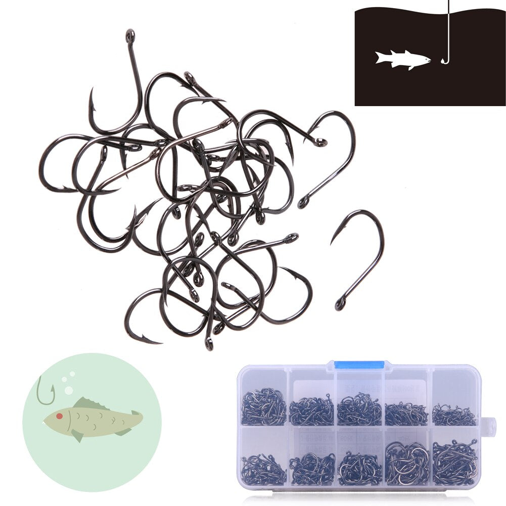 200-600Pcs/ Lots Fishing Hook Jig Hooks with Hole Fly Fishing Tackle Box Carbon Steel Fishhook-ebowsos