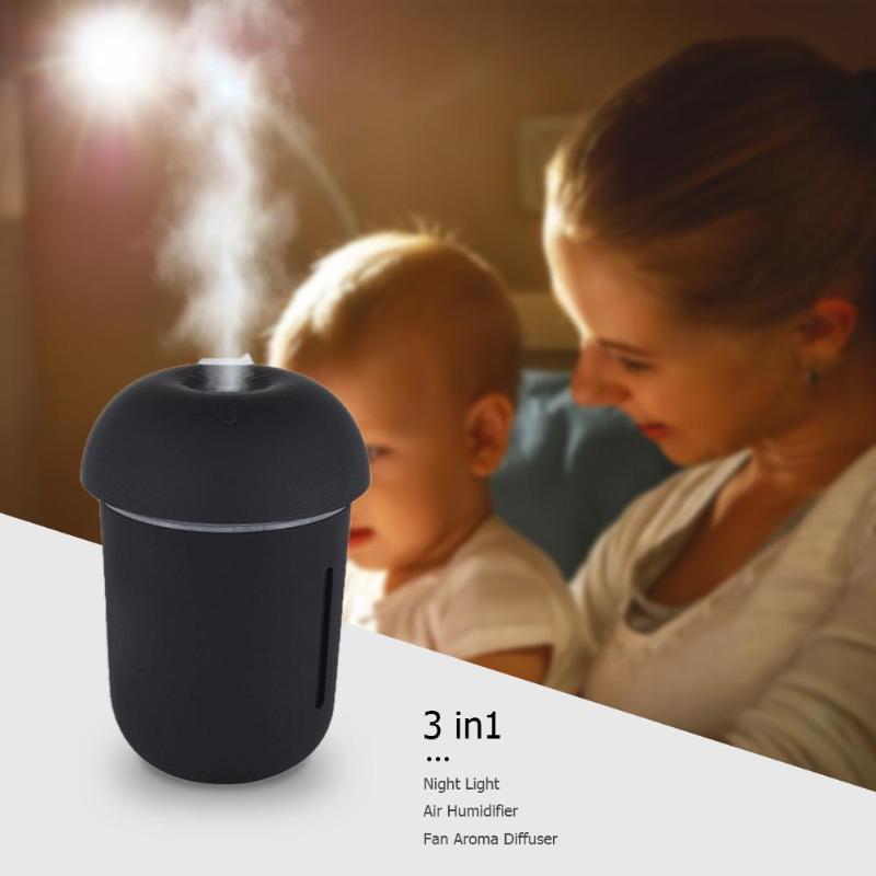 200ml USB 3 in 1 Ultrasonic Air Humidifier Night Light Fan Aroma Essential Oil Diffuser for Home Car USB Fogger Mist Maker Hot - ebowsos