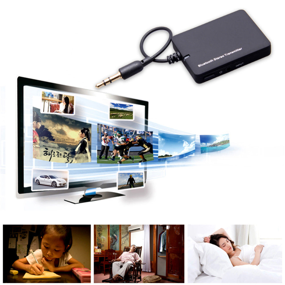 2016 Mini 3.5mm Bluetooth Audio Transmitter A2DP Stereo Dongle Adapter for TV iPod Mp3 Mp4 PC Bluetooth Audio Music Receiver - ebowsos