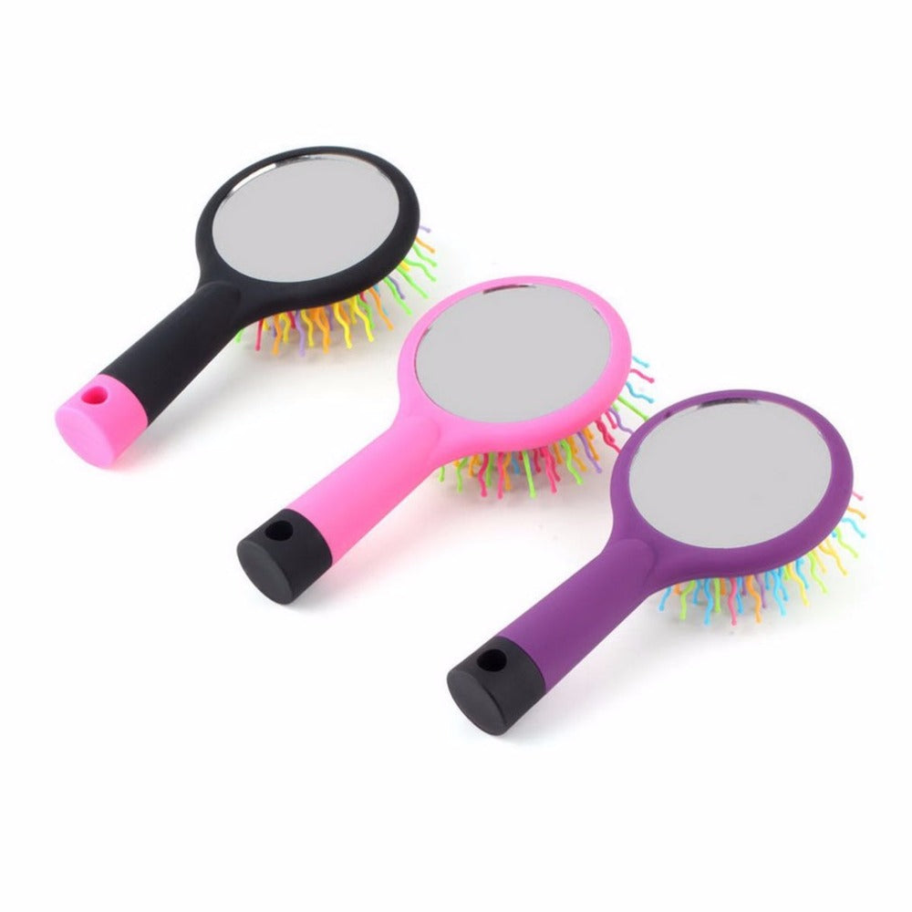 2017 Rainbow Volume Anti-static Magic Detangler Hair Curl Straight Massage Comb Brush Styling Tools With Mirror - ebowsos