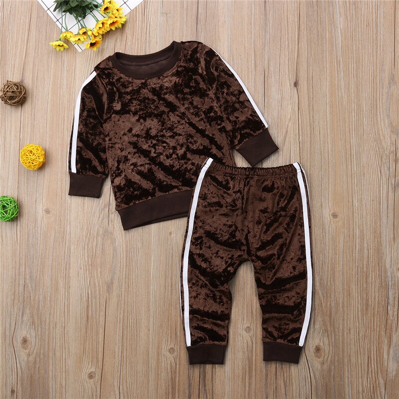 Autumn Toddler Kids Girls Velvet Clothes Long Sleeve Pullover Tops Long Pant 2PCS Outfit Tracksuit Clothing Set - ebowsos