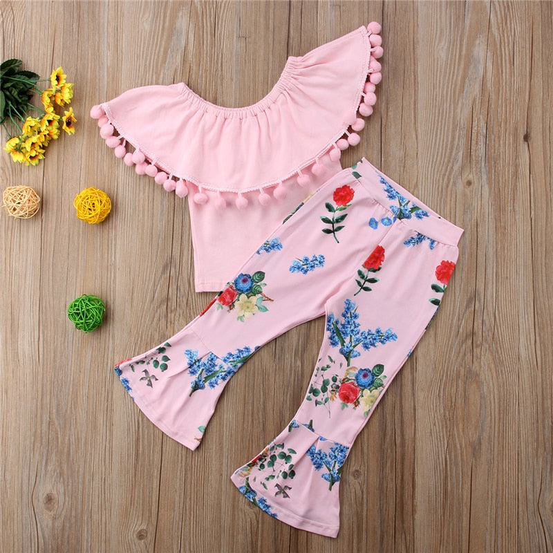 Brand New Toddler Infant Child Kid Baby Girls Clothes Outfits T-shirt Tops +Flare Pants Leggings 2Pcs Set Floral Sunsuit - ebowsos
