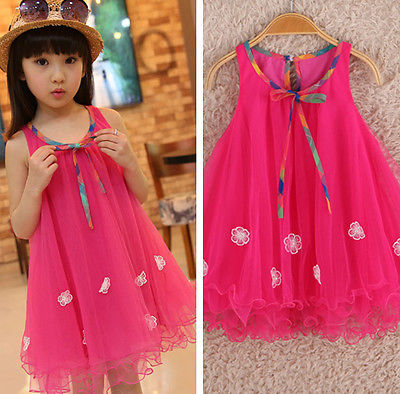 New Beautiful Kids Girls Clothes Dresses Sleeveless Bow Summer Cool Floral Birthday Party Dress Beach 2 3 4 5 6 7 Years - ebowsos