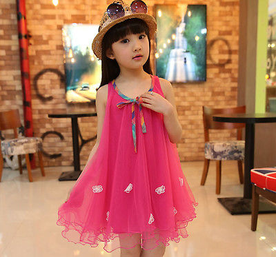 New Beautiful Kids Girls Clothes Dresses Sleeveless Bow Summer Cool Floral Birthday Party Dress Beach 2 3 4 5 6 7 Years - ebowsos