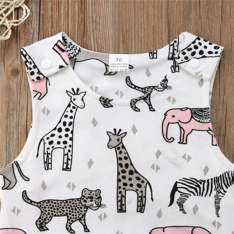 New Newborn Toddler Baby Girl Boy Animals ZOO Print Sleeveless Romper Jumpsuit Outfit Cute Summer Clothes - ebowsos