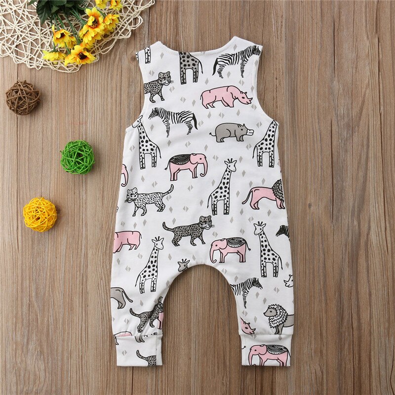 New Newborn Toddler Baby Girl Boy Animals ZOO Print Sleeveless Romper Jumpsuit Outfit Cute Summer Clothes - ebowsos