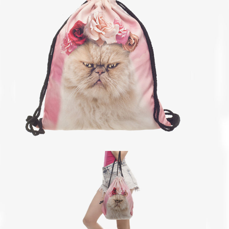 2018 New fashion cotton animal bag printing Shopping bag cartoon Drawstring bag large capacity travel backpack - ebowsos