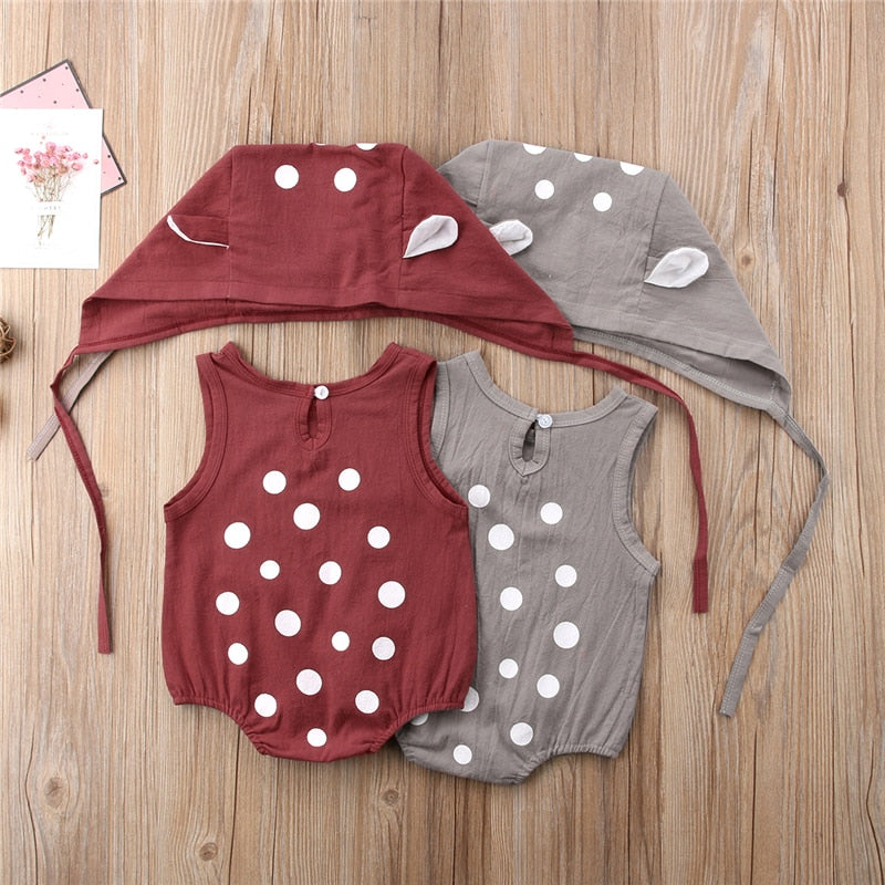 Newborn Infant Baby Girls Boys Summer Bear Romper Sleeveless Jumpsuit Hat Outfits 2pcs Set Cute Clothing - ebowsos