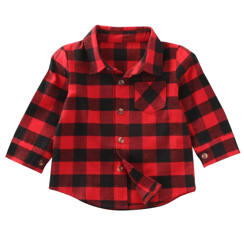 Spring Summet Plaids Checks Blouse Baby Kids Boys Girls Long Sleeve Striped Shirt Clothes Outfit - ebowsos