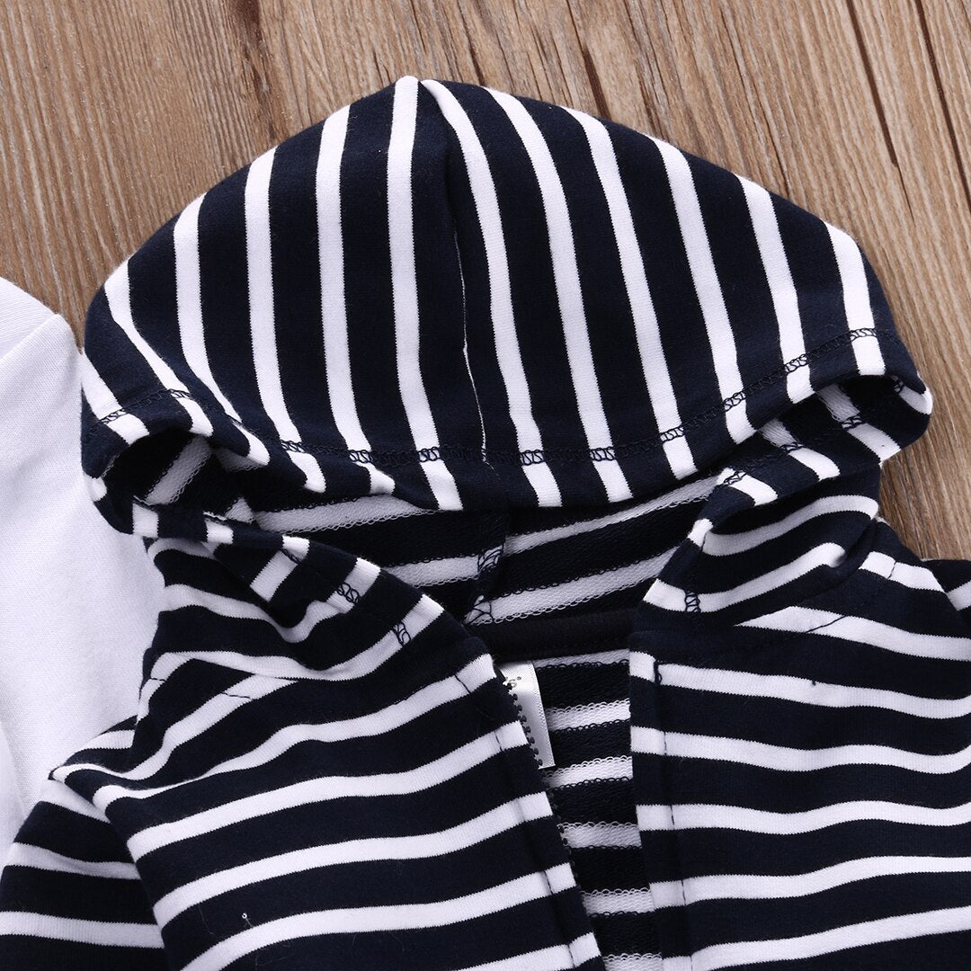 Spring Winter 3pc Set striped Baby Boy Outfit Jacket+White Romper+Blue Pants Clothing Set - ebowsos