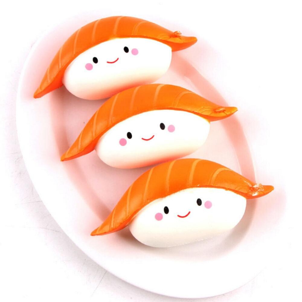 2018 Squeeze Squeeze Rice Ball Salmon Sushi Slow Rising Pendant Anti Stress Vividly Japan Style Soft Keychain Toy for Adult Kid-ebowsos