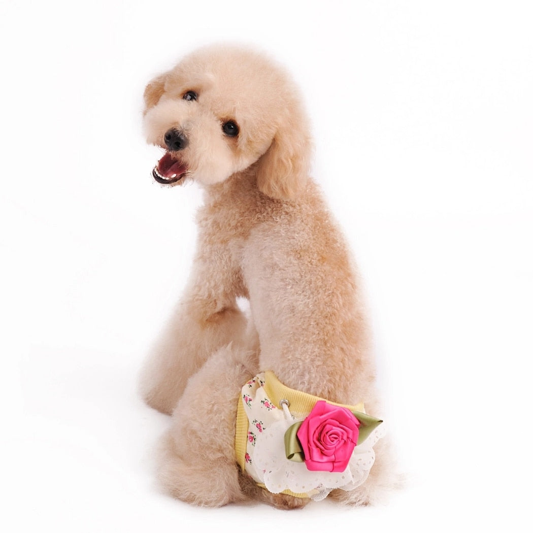 2019 New Dog Diaper Reusable Flower Decoration Pet Diaper Dog Sanitary Pantie For Female Dogs Pet Anti-Harassment Supplies-ebowsos