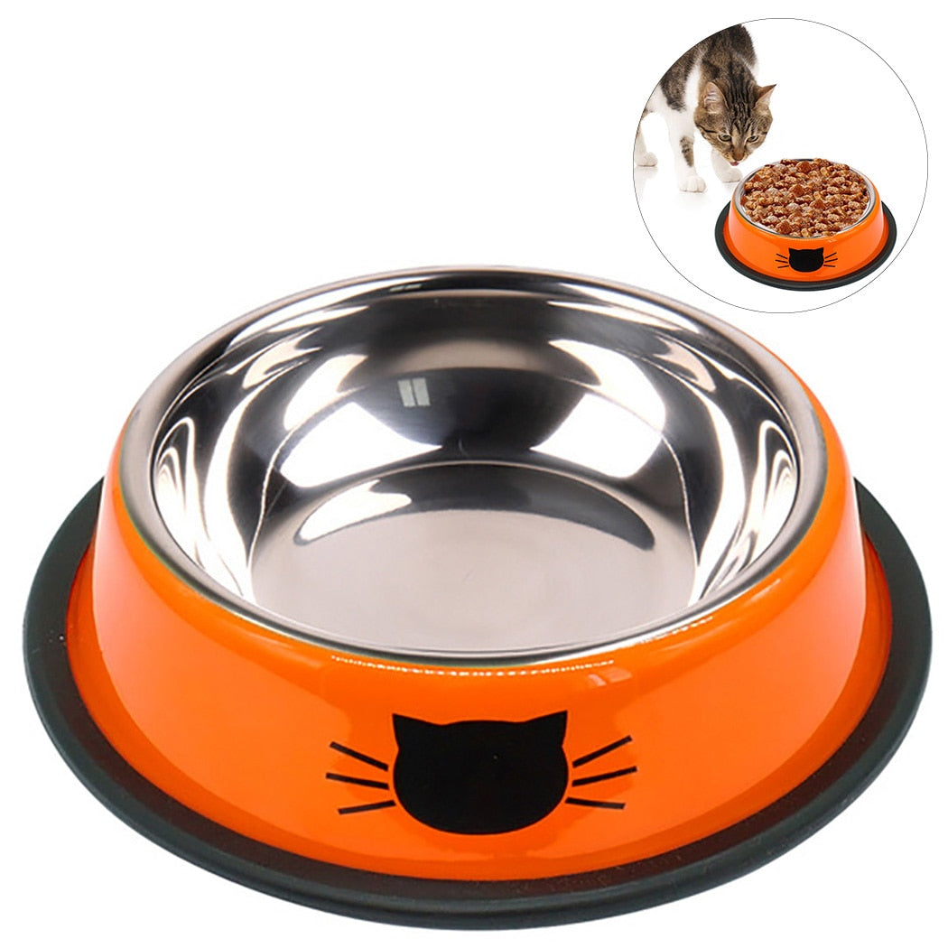 2019 New Stainless Steel Paint Pet Cat Bowl Pet Bowl Stainless Steel Non-Skid Rubber Base Dog Bowl Cat Bowl For Food Water-ebowsos