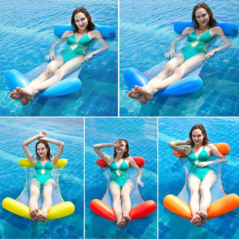 2019 Summer Water Hammock Outdoor Foldable Single People Inflatable Air Mattress Swimming Pool Beach Lounger Floating Sleeping-ebowsos