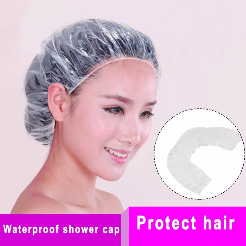 20pcs Hair Salon Disposable Clear Spa Hair Salon Home Shower Bathing Caps Convenient Use Women/Men bathroom shower product - ebowsos