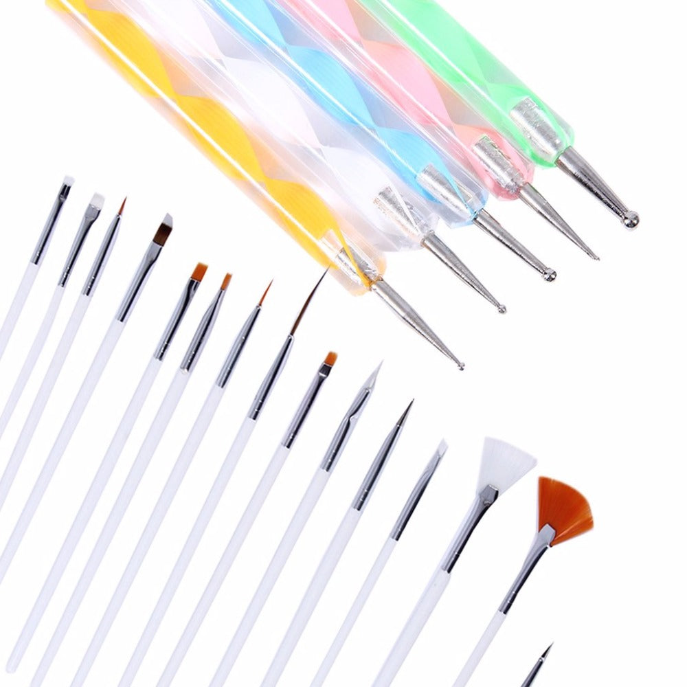 20pcs/set Nail Art Brushes Design Set Dotting Painting Drawing Polish Brush Pen Tools Cosmetic Brush Makeup Accessories Women - ebowsos