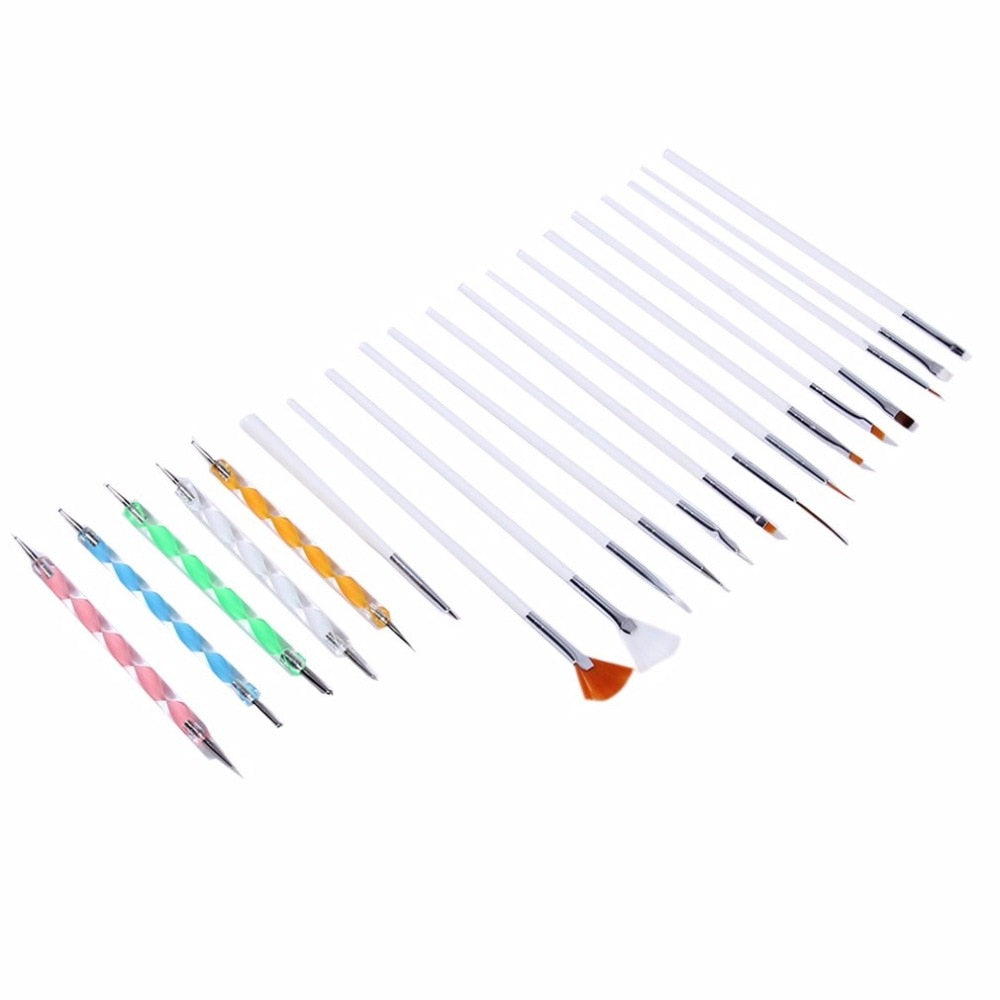 20pcs/set Nail Art Brushes Design Set Dotting Painting Drawing Polish Brush Pen Tools Cosmetic Brush Makeup Accessories Women - ebowsos