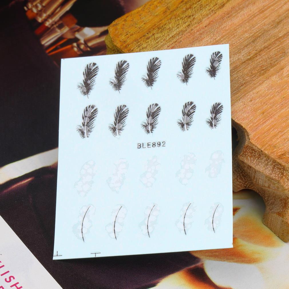 20pcs/sheet Black & White Feather Nail Art Decals Water Transfer Nail Stickers Nail Art Wrap Tips Decoration - ebowsos