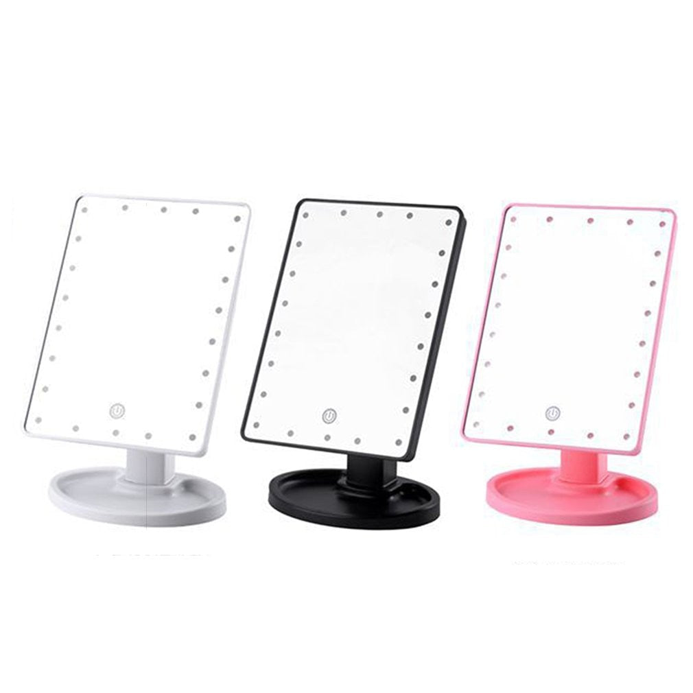 22 LEDs Mirror LED Makeup Vanity Square Mirror Double-Sided Lighted Mirrors for Bathroom Bedroom Battery Type - ebowsos