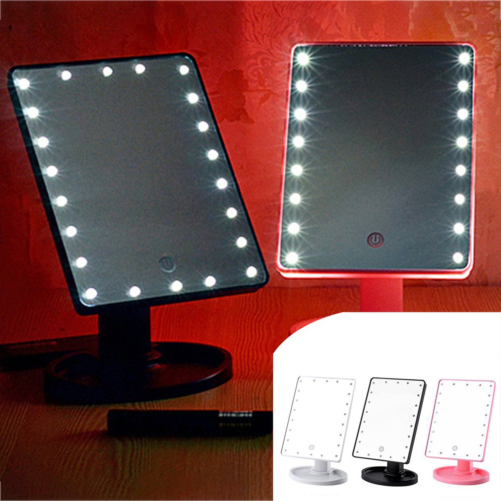 22 LEDs Mirror LED Makeup Vanity Square Mirror Double-Sided Lighted Mirrors for Bathroom Bedroom USB Type - ebowsos