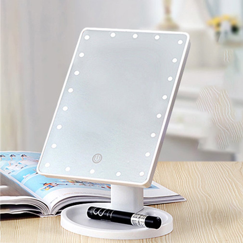 22 LEDs Mirror LED Makeup Vanity Square Mirror Double-Sided Lighted Mirrors for Bathroom Bedroom USB Type - ebowsos
