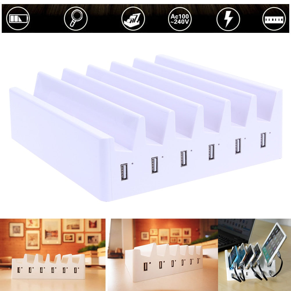 220V 5V US Charger Box 6 Port Charger Intelligent Quick Charging with Multifunction Protection Box for IOS Android Smartphone - ebowsos