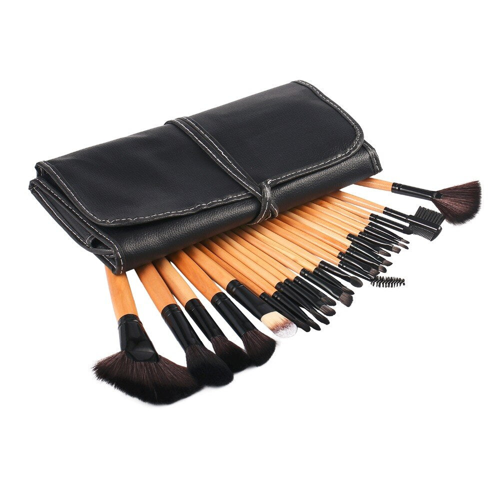 24 pcs/set Professional Makeup Brushes Eyeshadow Lip Concealer Powder Foundation Brush Set Kit Cosmetic Tool with Leather Case - ebowsos