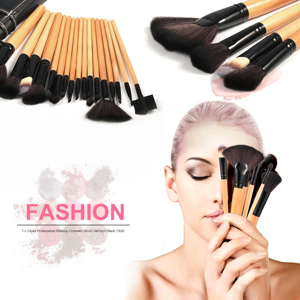 24 pcs/set Professional Makeup Brushes Eyeshadow Lip Concealer Powder Foundation Brush Set Kit Cosmetic Tool with Leather Case - ebowsos