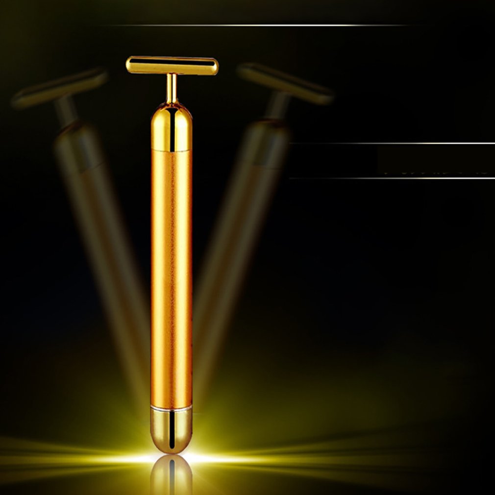 24K Gold Electric Beauty Stick 3D Thin Face Artifact Lifting Firming Beauty Instrument Lymphatic Meridian Facial Massager - ebowsos